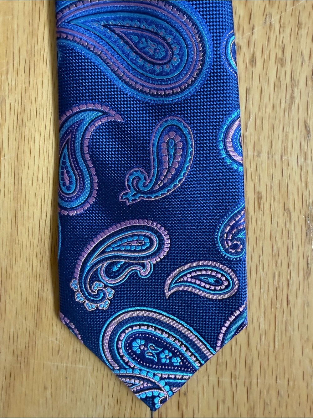 Jos. A. Bank Reserve Mens Navy Paisley Silk Tie with Pink and Teal Accents